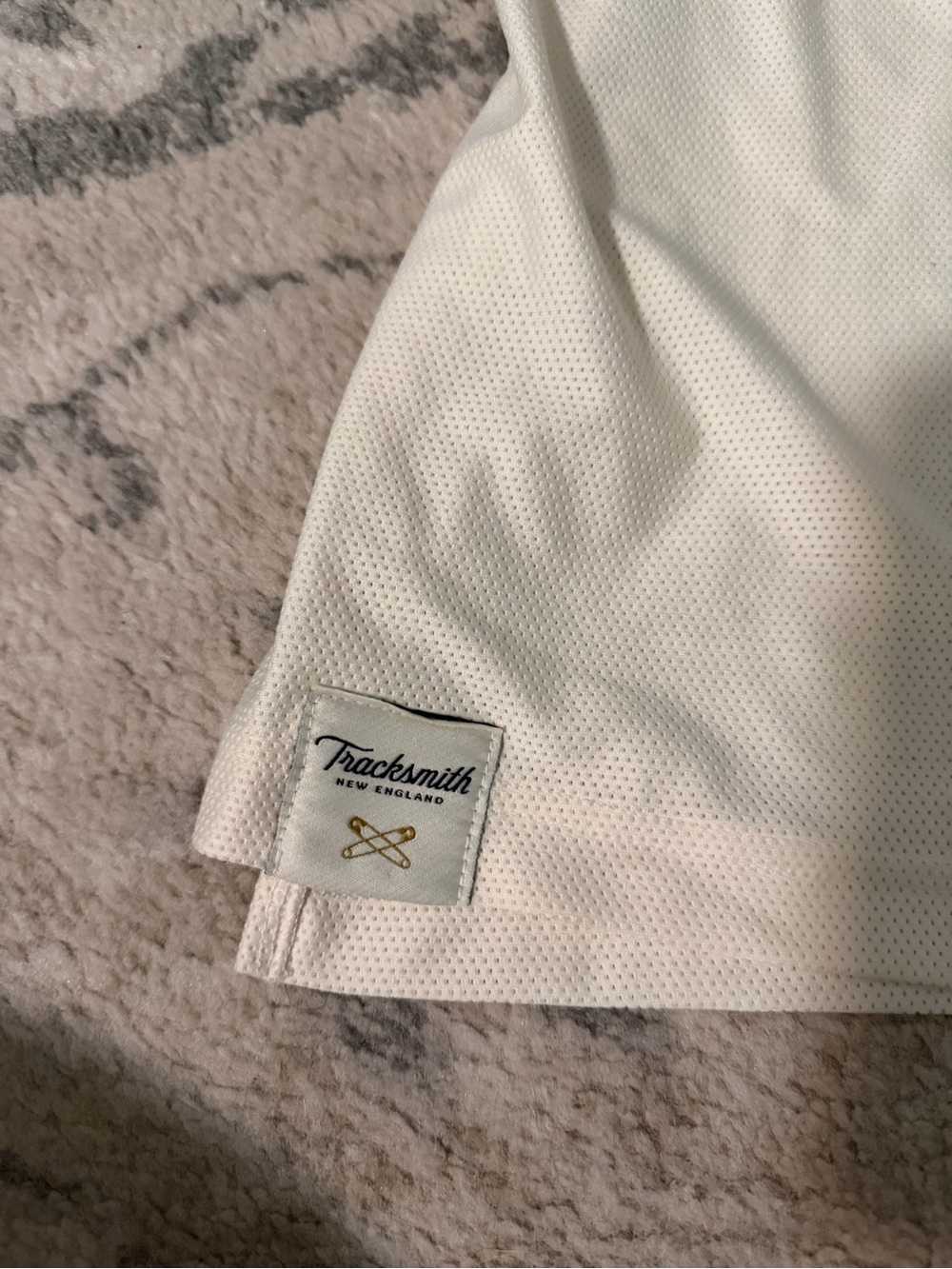 Tracksmith White Tank Swim Top with Navy Diagonal Stripe - Picture 2 of 4
